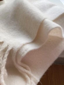 1pc Solid Fringe Hem Scarf Tassel Scarf Casual Winter Scarf