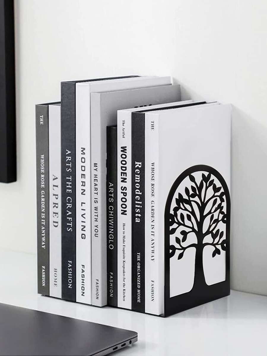 2pcs Tree Design Bookend - Black - View 1