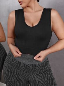 Sujetador deportivo unicolor tejido de canalé - Negro - Ver 1