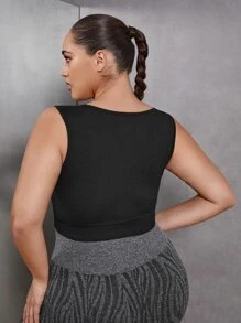 Sujetador deportivo unicolor tejido de canalé - Negro - Ver 2