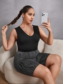 Sujetador deportivo unicolor tejido de canalé - Negro - Ver 5