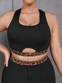 SHEIN Yoga Basic Conjunto deportivo con estampado de lunares con abertura delantera - Negro - Ver 1