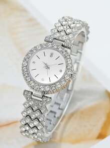 1入組水鑽裝飾石英表和1入組手環 - 銀色 - 查看 3