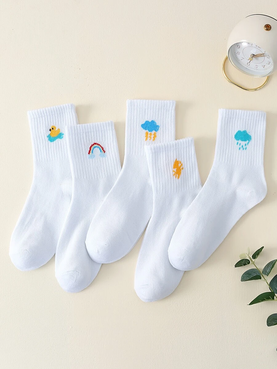 5雙男士卡通圖案中筒襪 - 彩色 - 查看 1