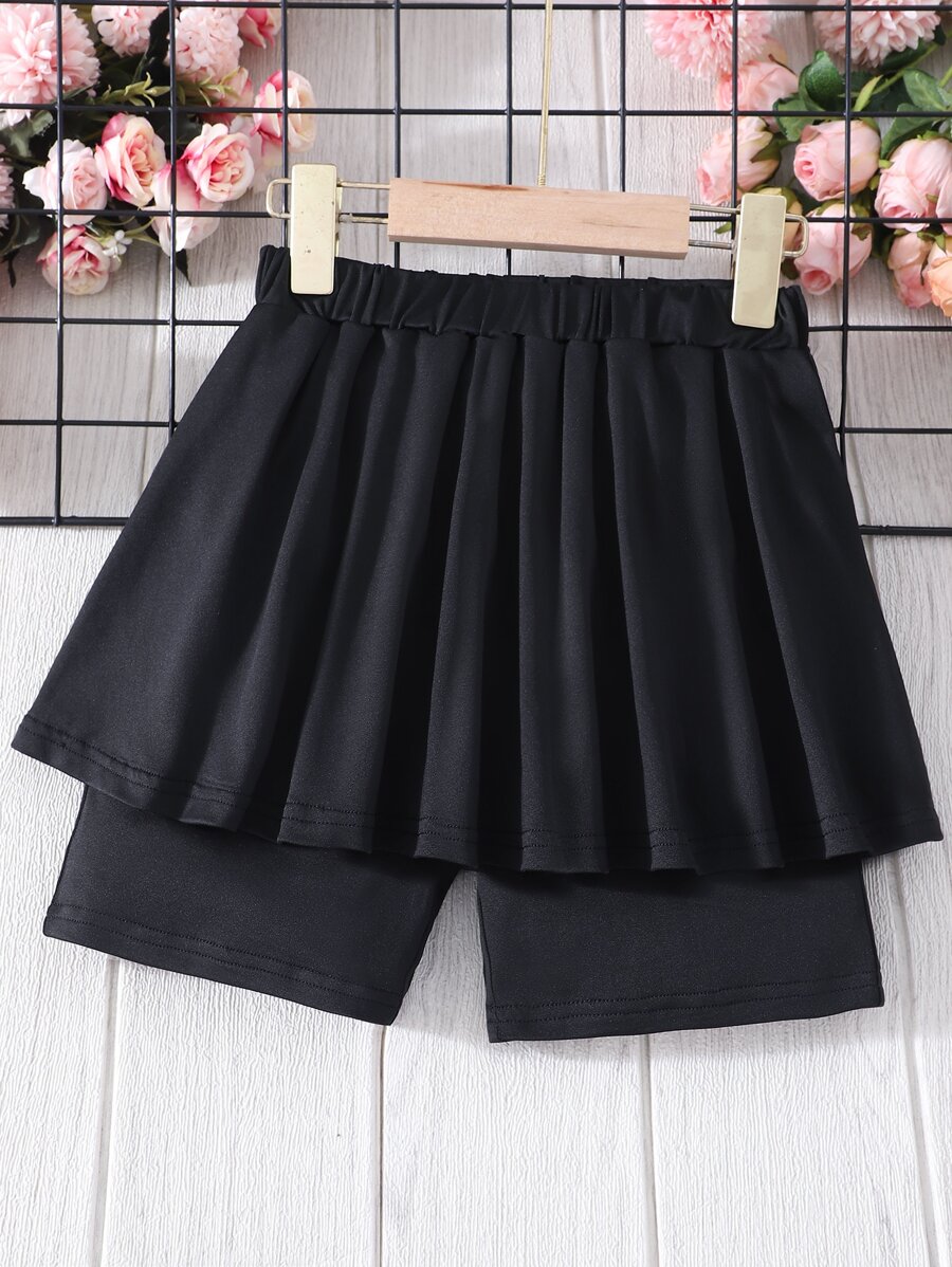 Girls 2 In 1 Solid Skort - Black - View 1