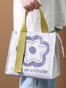 1pc Flower Print Insulation Lunch Bag - White - View 1