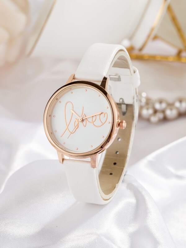 Letter Detail Round Dial Quartz Watch