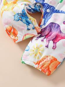 Baby Cartoon Graphic Ruffle Trim Bow Front Jumpsuit With Headband - White - View 5