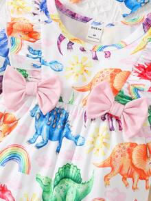 Baby Cartoon Graphic Ruffle Trim Bow Front Jumpsuit With Headband - White - View 7