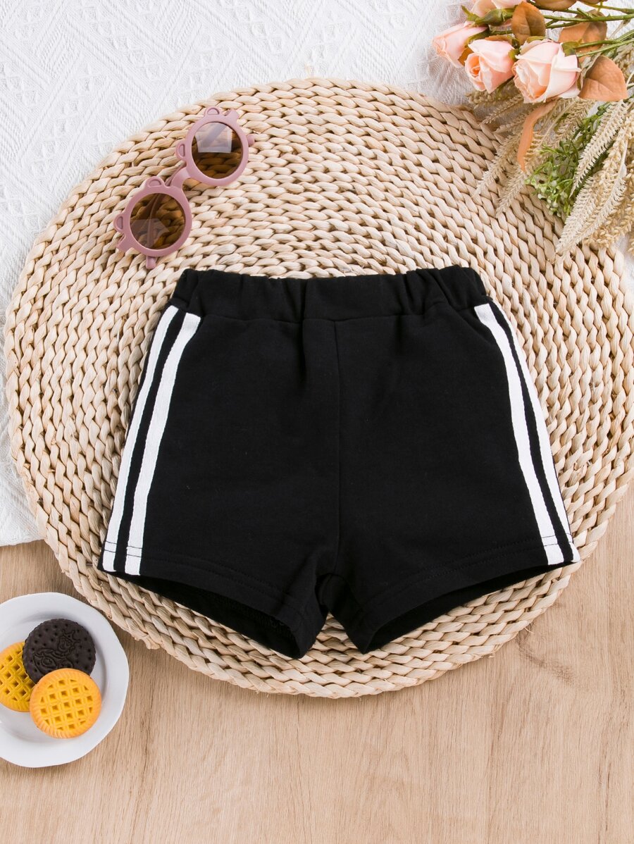 Baby Contrast Tape Side Shorts - Black - View 1