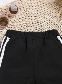 Baby Contrast Tape Side Shorts - Black - View 4