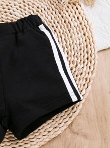 Baby Contrast Tape Side Shorts - Black - View 5