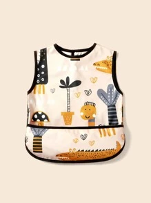 1 pieza Babero de bebé con diseño impreso lindo, resistente y fácil de limpiar, diseño sin mangas - Multicolor - Ver 1