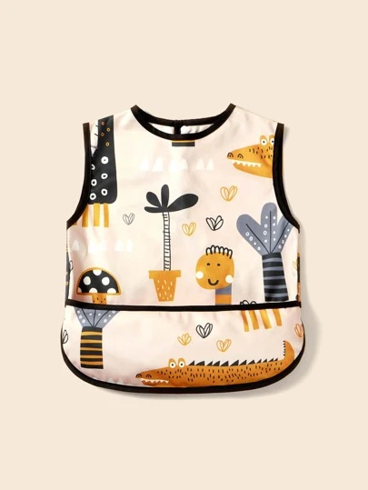 1pc Cute Printed Pattern Baby Bib, Durable & Easy To Clean, Sleeveless Design