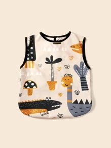 1 pieza Babero de bebé con diseño impreso lindo, resistente y fácil de limpiar, diseño sin mangas - Multicolor - Ver 4
