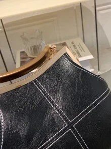 Stitch Detail Square Bag - Black - View 2