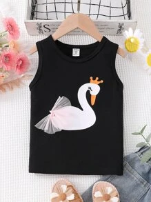 Toddler Girls Cartoon Graphic Contrast Mesh Tank Top - Black - View 1