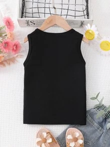 Toddler Girls Cartoon Graphic Contrast Mesh Tank Top - Black - View 2
