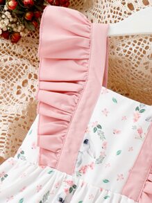 SHEIN 小女童卡通圖案荷葉邊洋裝附帽子