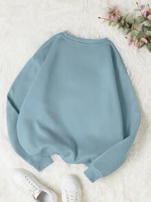 INAWLY 字母圖案加絨內裏運動衫 - 霧霾藍 - 查看 2