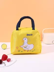 Duck & Floral Print Insulation Lunch Bag - Yellow - View 1