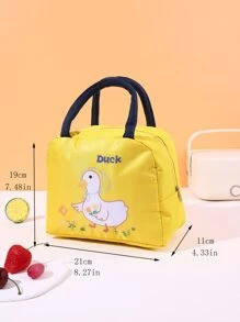 Duck & Floral Print Insulation Lunch Bag - Yellow - View 3