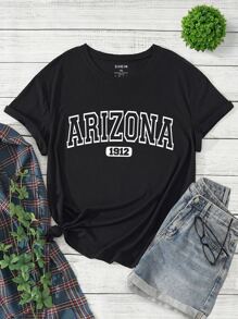 SHEIN EZwear Plus Letter Graphic Tee - Black - View 1