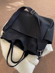 Japanese Style Canvas Tote Bag, Large Capacity Crossbody Bag For School & CommutingTravel BagholidayCarry On BagLuggage BagWeekend BagOvernight Bag Back To School For Travel Gym Bag For Camping Cruise Essentials For Hiking Back To School For Summer School Accessories School Stuff - Black - View 3