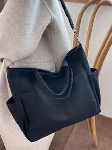 Japanese Style Canvas Tote Bag, Large Capacity Crossbody Bag For School & CommutingTravel BagholidayCarry On BagLuggage BagWeekend BagOvernight Bag Back To School For Travel Gym Bag For Camping Cruise Essentials For Hiking Back To School For Summer School Accessories School Stuff - Black - View 4