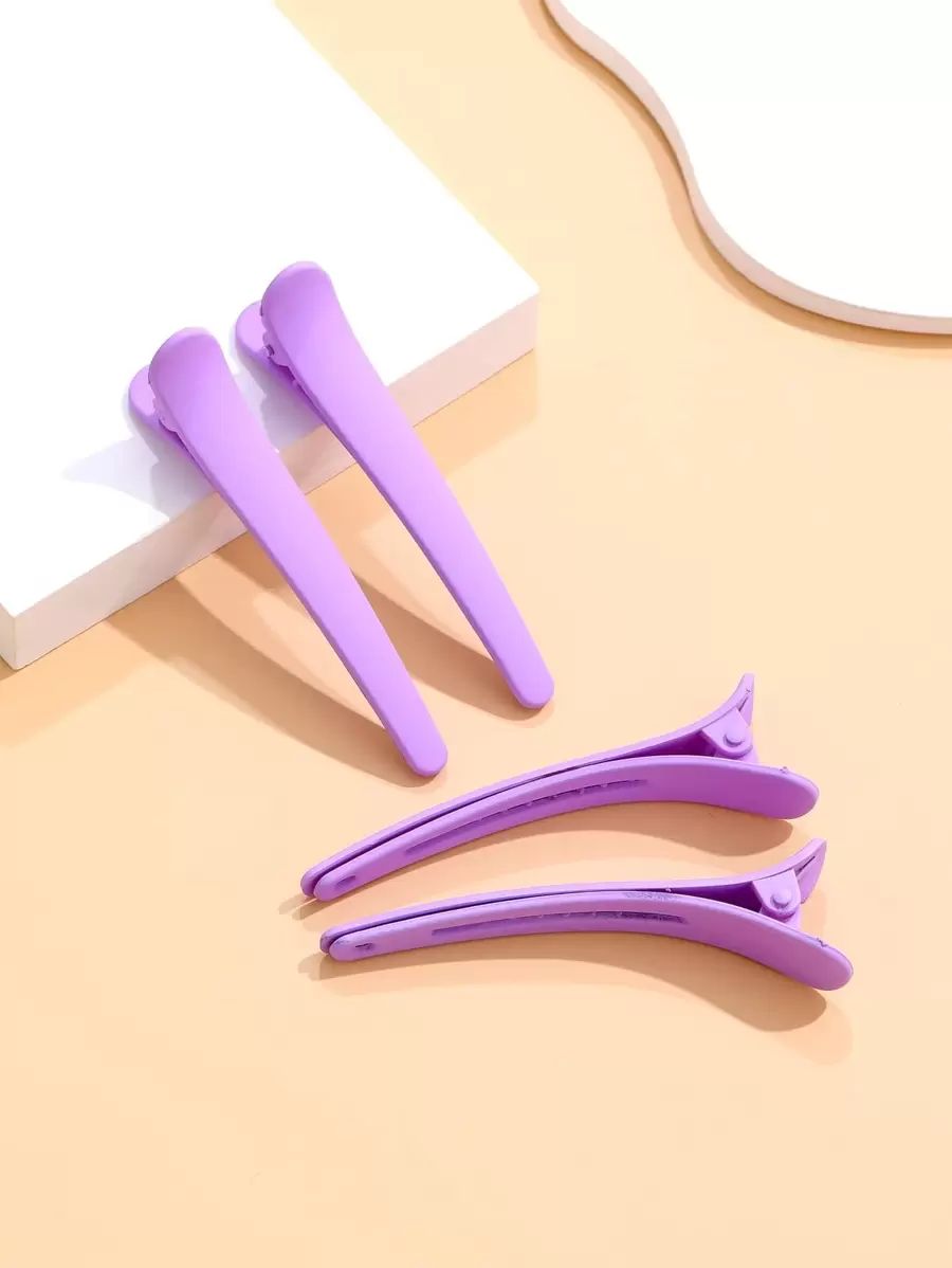 4pcs Matte Finish Sectioning Alligator Hair Clips With Positioning Function - Mauve Purple - View 1