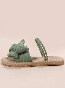 Bow Tie Slides For Women, Summer New Thick Sole Versatile Sandals, Suitable With Dress - Green - View 3