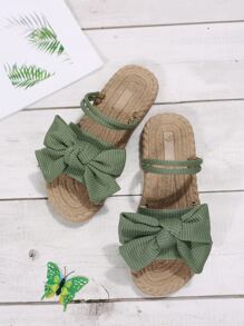 Bow Tie Slides For Women, Summer New Thick Sole Versatile Sandals, Suitable With Dress - Green - View 5
