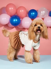 1入組卡通小熊刺繡寵物連衣裙適用於狗狗和貓適合夏天 - 杏色 - 查看 4