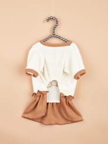 1入組卡通小熊刺繡寵物連衣裙適用於狗狗和貓適合夏天 - 杏色 - 查看 5