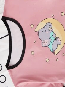 Chicas Conjunto de pijama con estampado de slogan y dibujos animados - Multicolor - Ver 4