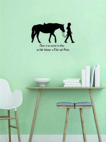 1pc Horse & Slogan Graphic Wall Sticker - Black - View 1