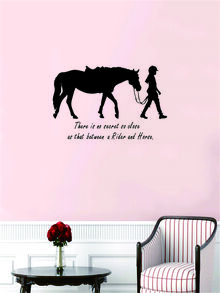 1pc Horse & Slogan Graphic Wall Sticker - Black - View 4