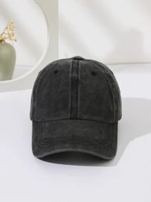 1pc Women's New Solid Color Washed Pony Tail Hole Outdoor Casual Sports Baseball Cap - Dark Grey - View 3