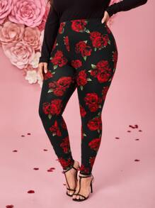 Reflora 大碼滿版印花緊身打底褲