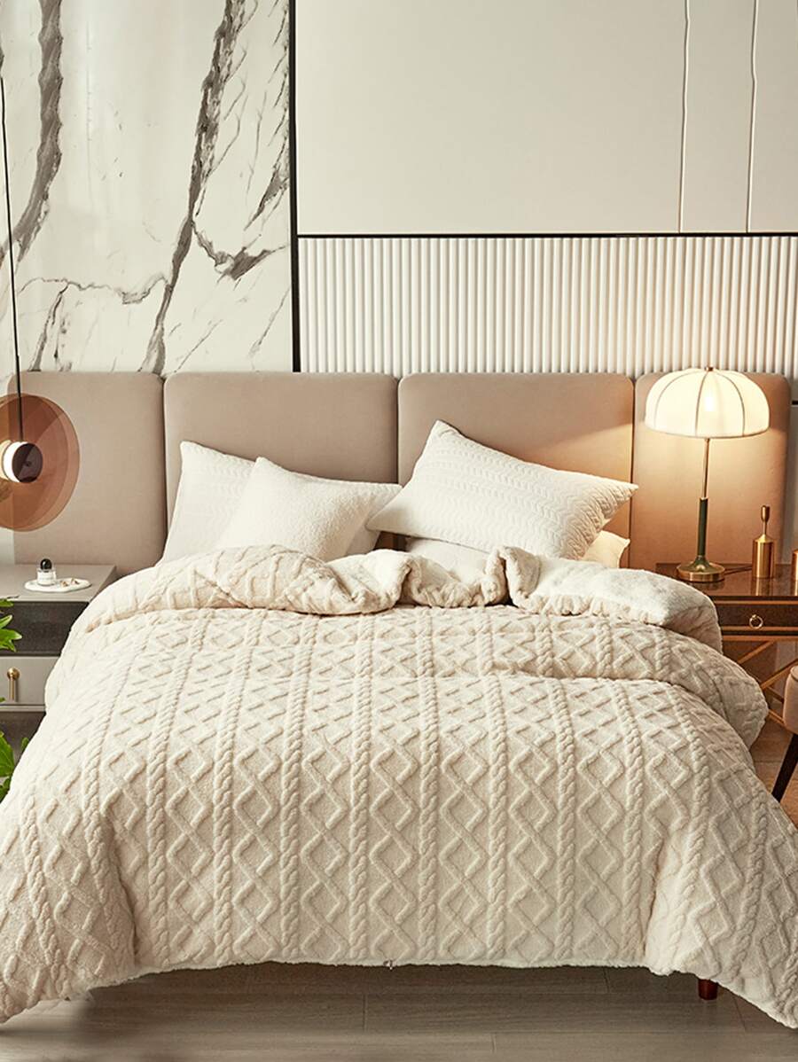 1入組幾何紋理質感毯子 - 米色 - 查看 1