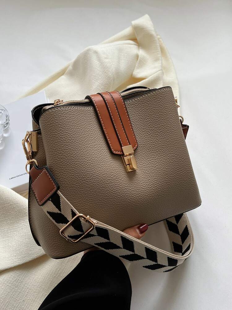 Fashionable And Versatile Retro-Style Crossbody Bag, Niche Design, Solid Color, Minimalist And Lightweight, Adjustable Shoulder Strap Bucket Bag, Geometric Strap Shoulder Bag, Suitable For Work, Commuting, Outings, Dates, Shopping And Gift-Giving.