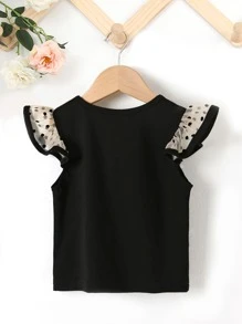 SHEIN Toddler Girls Polka Dot Ruffle Trim Bow Front Tee - Black - View 2