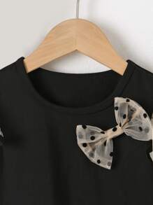 SHEIN Toddler Girls Polka Dot Ruffle Trim Bow Front Tee - Black - View 4