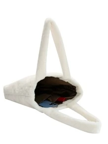 素色單肩托特包毛茸茸時尚雙把手 - 白色 - 查看 4