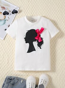 Tops con gái lớn Nơ Bướm Con số Giải trí - trắng - Xem 1