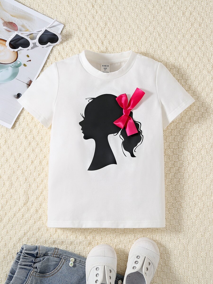 Tops con gái lớn Nơ Bướm Con số Giải trí - trắng - Xem 1