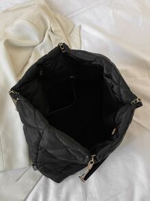 Bolso de mano ligero, informal, de negocios, con detalle acolchado, con cadena, para adolescentes, niñas, mujeres, estudiantes universitarios, novatos y trabajadores de cuello blanco, perfecto para la oficina, la universidad, el trabajo, los negocios, los desplazamientos, al aire libre, los viajes, las excursiones - Negro - Ver 6