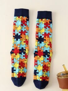 Puzzle Pattern Crew Socks