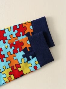 Puzzle Pattern Crew Socks
