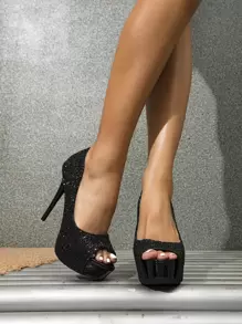 2025秋冬季女士性感高跟厚底露趾细跟鞋，派对装扮